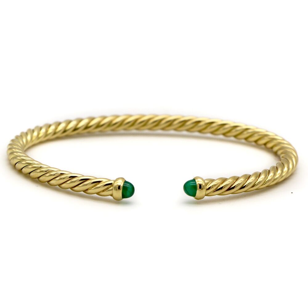 David Yurman 18K Gold Emerald Cablespira Flex 4mm Bracelet